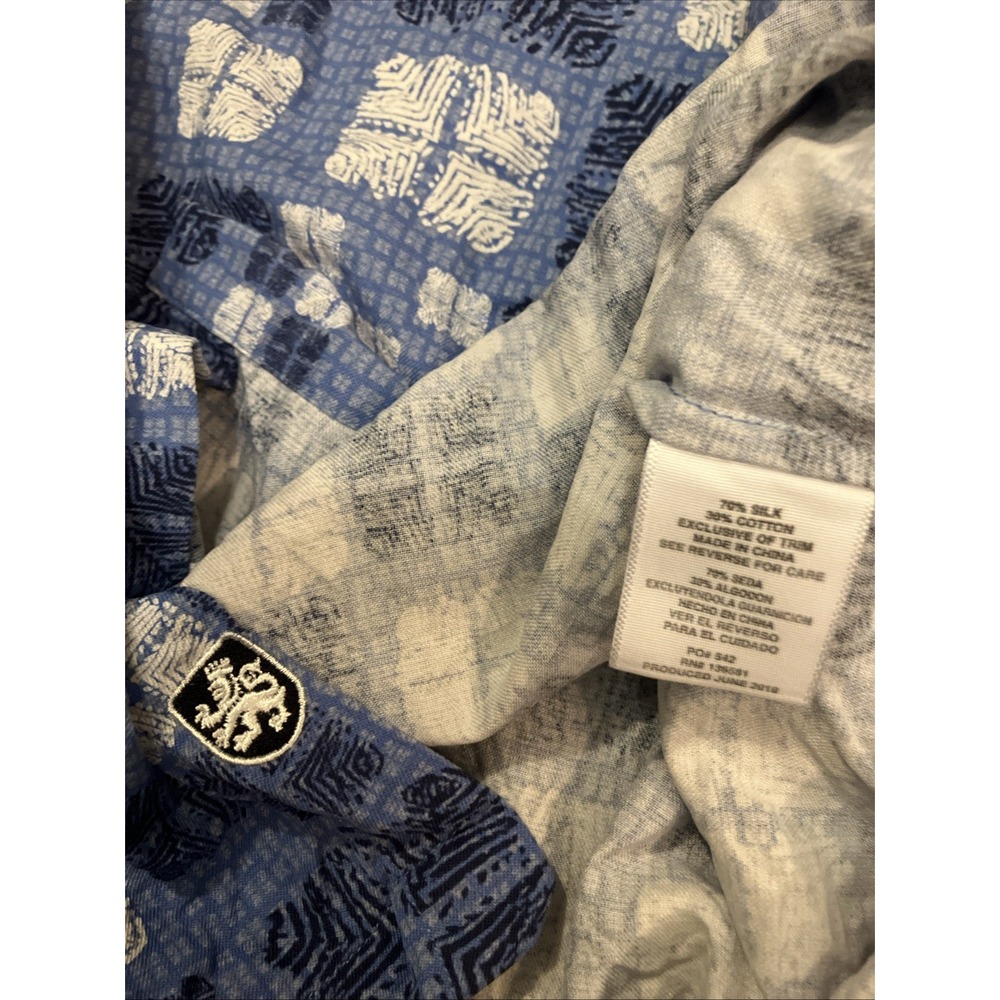 Nat Nast Men's XXL Blue Geometric Button-Up Short Sleeve Pocket Silk Shirt - Picture 6 of 7